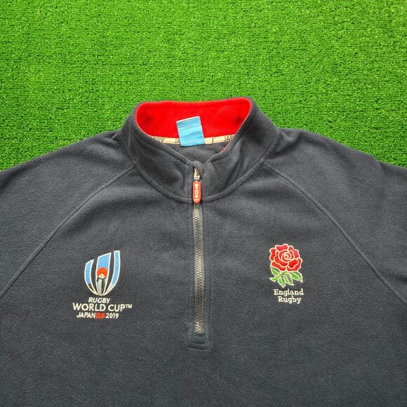 Rugby World Cup Sweater Men Large Navy Blue Japan 2019‎ England 1/4 Zip Fleece - Picture 2 of 12